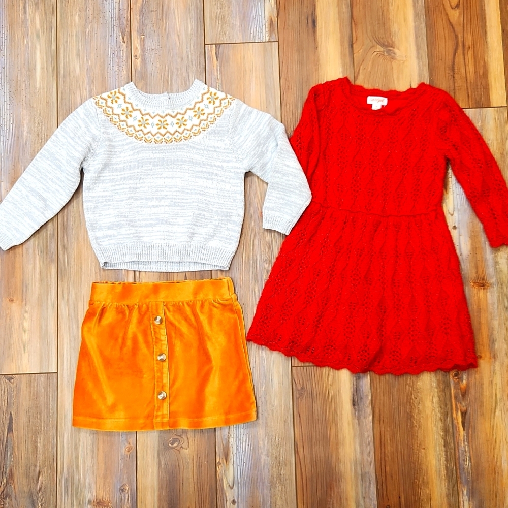 4t Red Holiday Dress & Holiday Sweater /Skirt